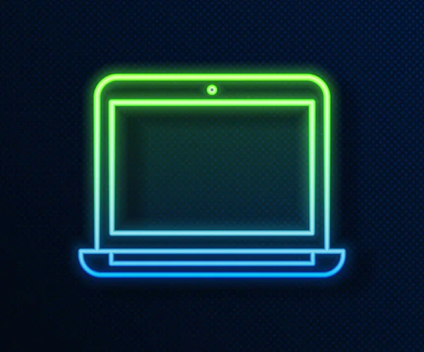 Świecąca neonowa ikona Laptop odizolowana na niebieskim tle. Notatnik z pustym znakiem ekranu. Ilustracja wektora — Wektor stockowy