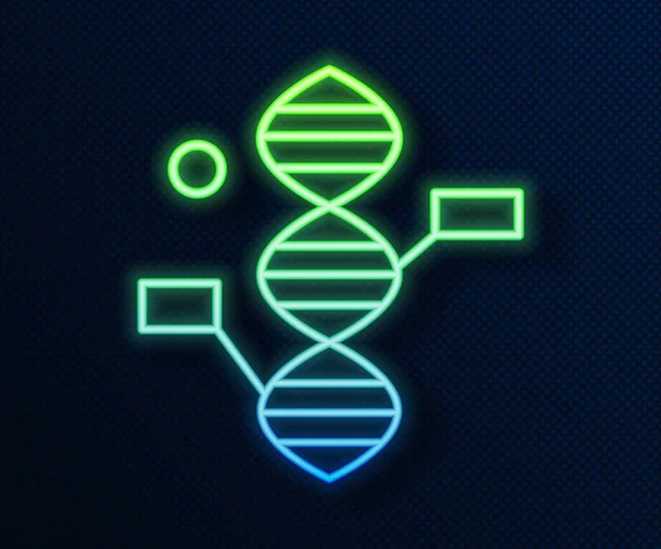 Ícone de símbolo de DNA de linha de néon brilhante isolado no fundo azul. Ilustração vetorial —  Vetores de Stock