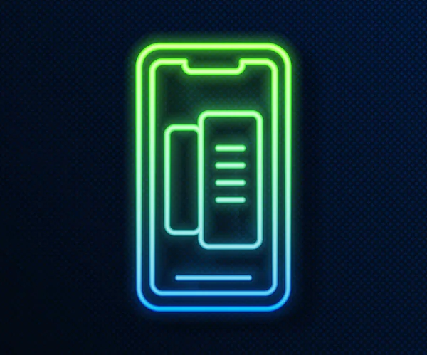 Zářící neonová linka Smartphone, ikona mobilního telefonu izolované na modrém pozadí. Vektorová ilustrace — Stockový vektor