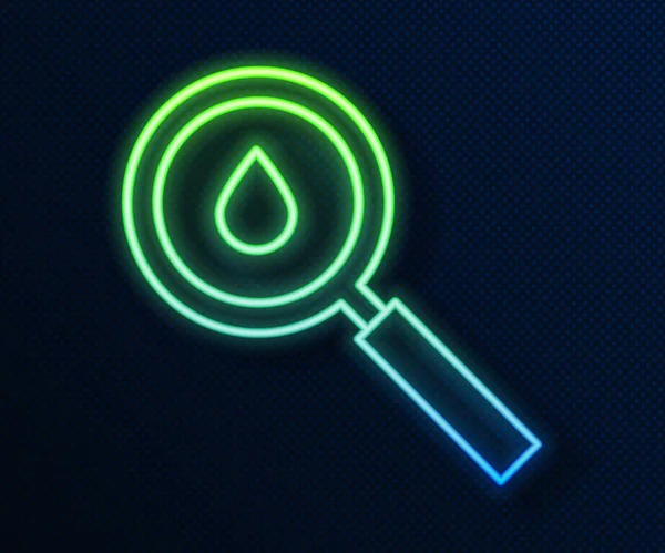 Leuchtende Neon-Linie Öl-Tropfen-Symbol isoliert auf blauem Hintergrund. Geologische Erkundung, geologische Forschung. Vektorillustration — Stockvektor