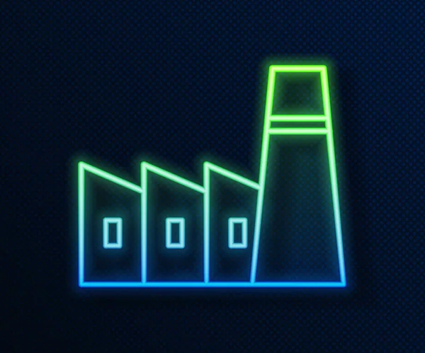 Leuchtende Neon-Linie Ikone des Industriegebäudes für Öl und Gas isoliert auf blauem Hintergrund. Vektorillustration — Stockvektor