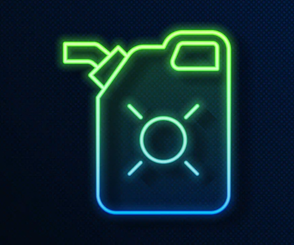 Žhnoucí neonová linka Kanystr pro motorový olej ikona izolované na modrém pozadí. Olejový galon. Služba výměny oleje a opravy. Značka motorového oleje. Vektorová ilustrace — Stockový vektor