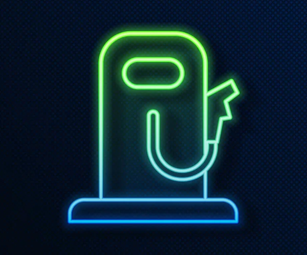 Glowing neon line Petrol or gas station icon isolated on blue background. Car fuel symbol. Gasoline pump. Vector Illustration