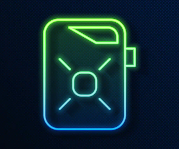 Glowing neon line Canister for motor machine oil icon isolated on blue background. Oil gallon. Oil change service and repair. Engine oil sign. Vector Illustration