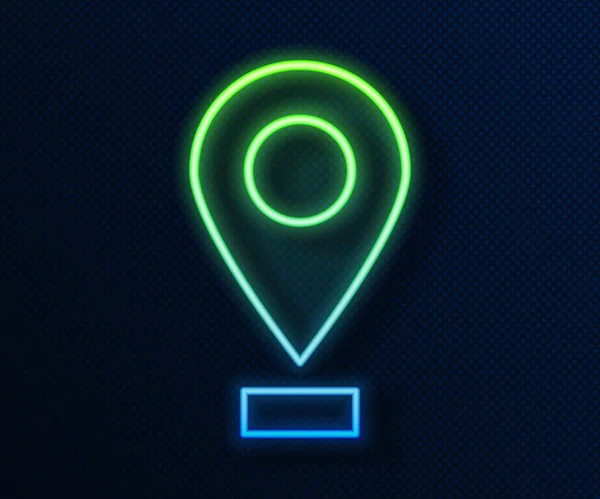 Λαμπερό νέον γραμμή Χάρτης pin εικονίδιο απομονώνονται σε μπλε φόντο. Πλοήγηση, δείκτης, τοποθεσία, χάρτης, GPS, κατεύθυνση, θέση, πυξίδα, έννοια αναζήτησης. Εικονογράφηση διανύσματος — Διανυσματικό Αρχείο