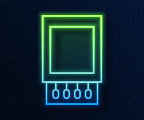 Linha de néon brilhante Abrir caixa de fósforos e corresponde ícone isolado no fundo azul. Ilustração vetorial — Vetor de Stock