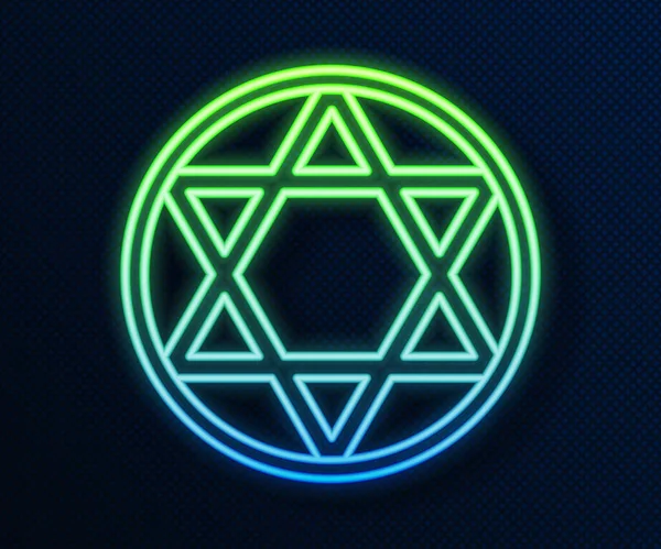 Ligne lumineuse néon icône étoile de David isolé sur fond bleu. Symbole de religion juive. Symbole d'Israël. Illustration vectorielle — Image vectorielle