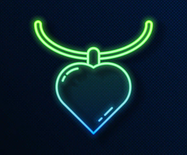 Collier lumineux ligne néon avec icône pendentif en forme de coeur isolé sur fond bleu. Décoration de bijoux. Journée internationale des femmes heureuses. Illustration vectorielle — Image vectorielle