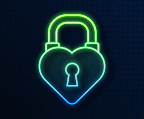 Ragyogó neon vonal Castle alakja szív ikon elszigetelt kék háttérrel. Szerelem szimbólum és kulcslyuk jel. Március 8. Boldog Nőnapot! Vektorillusztráció — Stock Vector