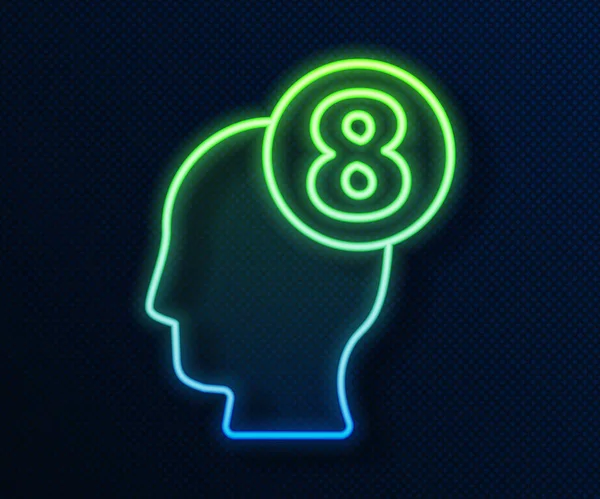 Leuchtende Neon-Linie 8. März im menschlichen Kopf Symbol isoliert auf blauem Hintergrund. Internationaler glücklicher Frauentag. Vektorillustration — Stockvektor