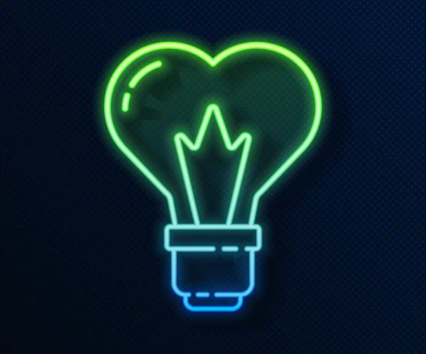 Linha de néon brilhante Forma do coração em um ícone de lâmpada isolada no fundo azul. Símbolo de amor. 8 de Março. Dia Internacional da Mulher Feliz. Ilustração vetorial —  Vetores de Stock