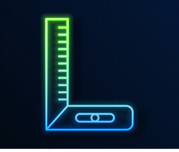 Glödande neon linje Corner linjal ikon isolerad på blå bakgrund. Setsquare, vinkelmätare, snickeri, mätinstrument, skala. Vektor Illustration — Stock vektor