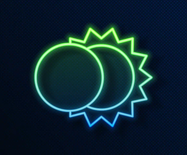Светящаяся неоновая линия Затмение солнечной иконки выделена на синем фоне. Полное гидролокационное затмение. Векторная миграция — стоковый вектор