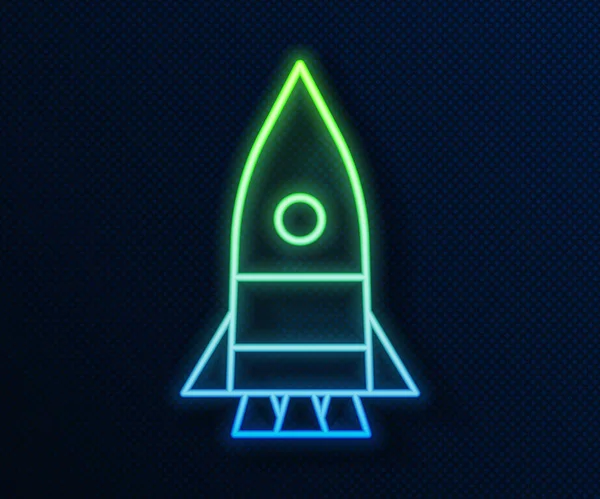 Ligne lumineuse néon Icône de vaisseau fusée isolé sur fond bleu. Voyage dans l'espace. Illustration vectorielle — Image vectorielle