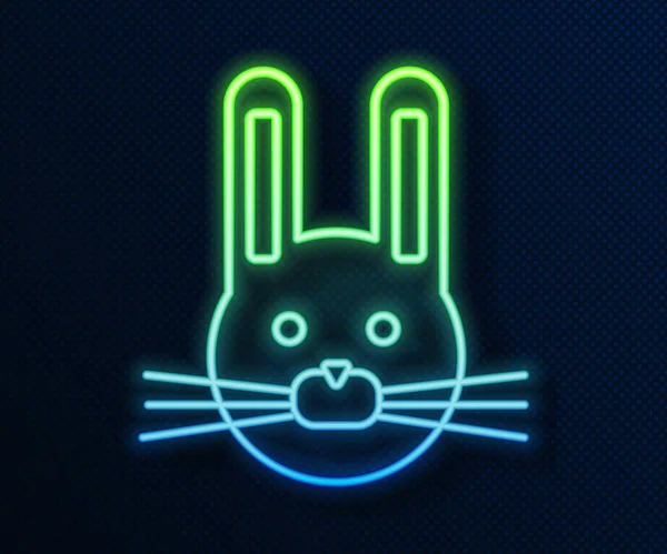 ネオンラインの輝くイースターウサギのアイコンは青の背景に隔離されています。イースター・バニー。ベクターイラスト — ストックベクタ