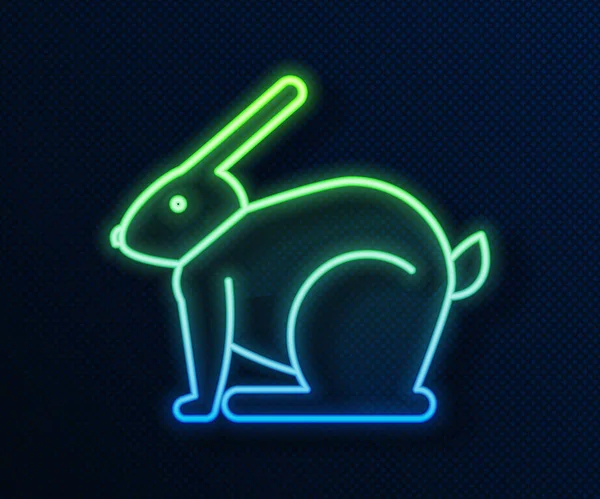 ネオンラインの輝くイースターウサギのアイコンは青の背景に隔離されています。イースター・バニー。ベクターイラスト — ストックベクタ