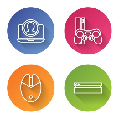 Satır Oluştur hesap ekranı, Oyun konsolu joystick, Bilgisayar fare oyunu ve oyun konsolu ile. Renkli daire düğmesi. Vektör