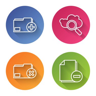 Satır Ekle Yeni dizin, Arama Bulutu hesaplaması, Dizin ve Belgeyi Eksi ile Sil. Renkli daire düğmesi. Vektör