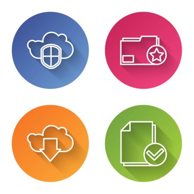 Bulut ve Kalkan satırını, yıldız içeren belge klasörünü, Bulut indirmesini ve Belge 'yi ayarlayın ve işaretleyin. Renkli daire düğmesi. Vektör