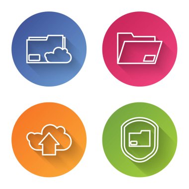 Cloud depolama metin dizini, belge dizini, Cloud upload ve Document klasör korumasını ayarla. Renkli daire düğmesi. Vektör