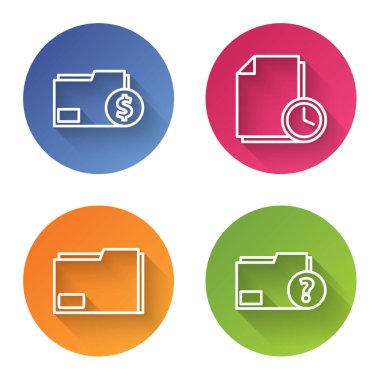 Satır Finans belge dizinini, saati, Belge dizini ve Bilinmeyen belge dizinini ayarla. Renkli daire düğmesi. Vektör