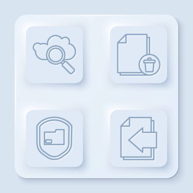 Satır Arama Bulut hesaplamasını, Dosya belgesini, Belge dizin korumasını ve Sonraki sayfa okunu ayarla. Beyaz kare düğme. Vektör