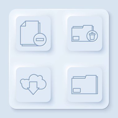 Satır Belgesini eksi, Sil dizini, Bulut indirmesi ve Belge dizini ile ayarla. Beyaz kare düğme. Vektör