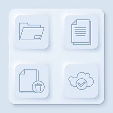 Satır Belge dizinini, Belgeyi, Dosya belgesini ve Bulutu işaretli olarak sil. Beyaz kare düğme. Vektör