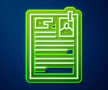 Parlayan neon çizgisi, mavi arka planda izole edilmiş bir kağıt simgesi. Vektör İllüstrasyonu