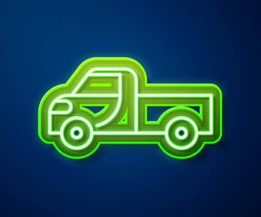 Parlayan neon hat kamyonet ikonu mavi arka planda izole edildi. Vektör İllüstrasyonu