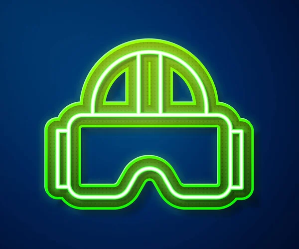 Glödande neon line Virtual reality glasögon ikon isolerad på blå bakgrund. Stereoskopisk 3d vr mask. Vektor Illustration — Stock vektor