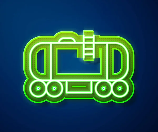 Žhnoucí neonová linka Olejová železniční cisterna ikona izolované na modrém pozadí. Nádrž s olejem na železničním voze. Železniční náklad. Ropný průmysl. Vektorová ilustrace — Stockový vektor