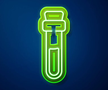 Mavi arka planda izole edilmiş aşk ikonu ikonu içeren parlak neon hattı şişesi. Sevgililer Günü sembolü. Vektör İllüstrasyonu