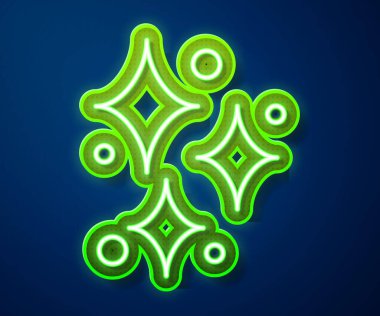 Parlak neon çizgisi üzerinde mavi arkaplanda izole edilmiş sihirli simge parçacıkları olan parıldayan yıldızlar. Sihirli noel süsü. Vektör İllüstrasyonu