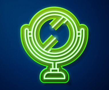 Parlayan neon hattı yuvarlak makyaj aynası ikonu mavi arkaplanda izole edildi. 8 Mart. Uluslararası Mutlu Kadınlar Günü. Vektör İllüstrasyonu