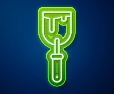 Parlayan neon çizgisi macun bıçağı ikonu mavi arkaplanda izole edildi. Spatula tamir aleti. Yağma ya da boya aletleri. Vektör İllüstrasyonu