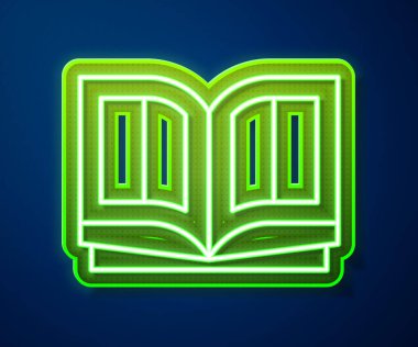 Parlayan neon hattı. Mavi arka planda kutsal kitap ikonu izole edilmiş. Vektör İllüstrasyonu