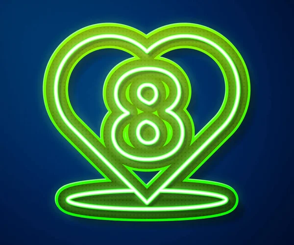 Leuchtende Neon-Linie Herz mit 8 März Symbol isoliert auf blauem Hintergrund. Romantische Symbole verbinden, verbinden, Leidenschaft und Hochzeit. Glücklicher Frauentag. Vektorillustration — Stockvektor