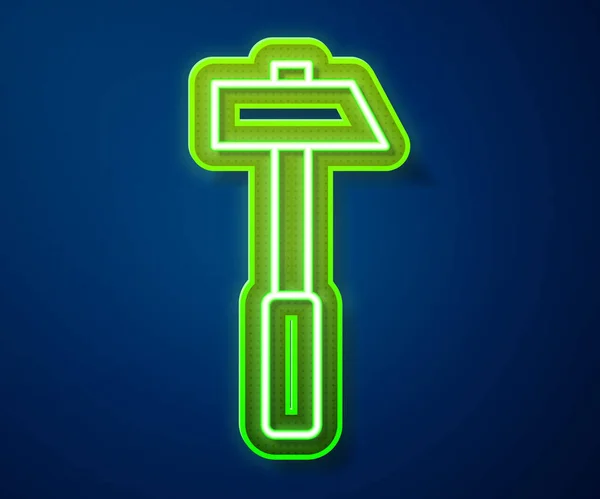 Leuchtende Leuchtschrift Hammer Symbol isoliert auf blauem Hintergrund. Werkzeug zur Reparatur. Vektorillustration — Stockvektor