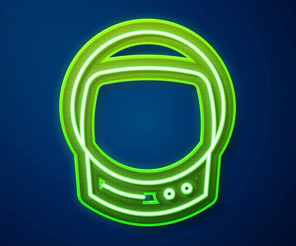 Glowing neon line Astronaut helmet icon isolated on blue background. Vector Illustration