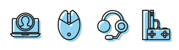 Set line Headphones, Create account screen, Computer mouse gaming and Game console with joystick icon. Vector — Stock Vector