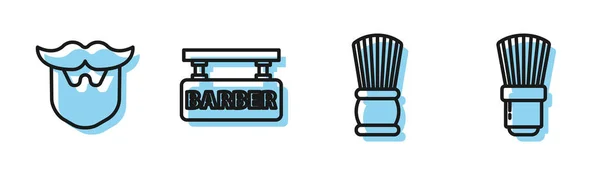 Набор линии бритья кисть, усы и бороду, парикмахерская и кисть для бритья значок. Вектор — стоковый вектор