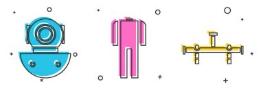 Aqualung, dalış için dalış kıyafeti ve Manifold simgesini ayarla. Vektör