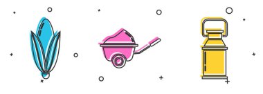 Mısır, el arabası ve süt ikonu için konteynır hazırlayın. Vektör