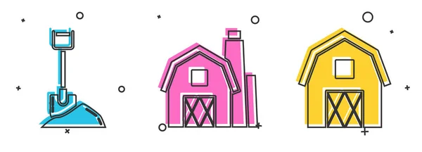 Set Shovel no chão, conceito Farm House e ícone conceito Farm House. Vetor —  Vetores de Stock