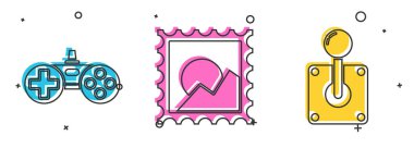 Oyun sahası, resim manzarası ve oyun makinesi simgesi için Joystick ayarlayın. Vektör