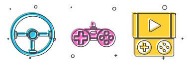 Direksiyonu, Gamepad 'i ve taşınabilir video oyun konsolu simgesini ayarla. Vektör