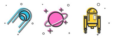 Uydu, Gezegen ve Robot simgesini ayarla. Vektör