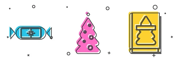 Set Candy, Christmas tree with decorations and Christmas book icon. Vector — Stock Vector