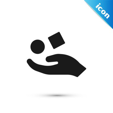 Gri Küp, beyaz arka planda izole edilmiş, el simgesinin üzerinde yükseliyor. Havalanma sembolü. Vektör İllüstrasyonu